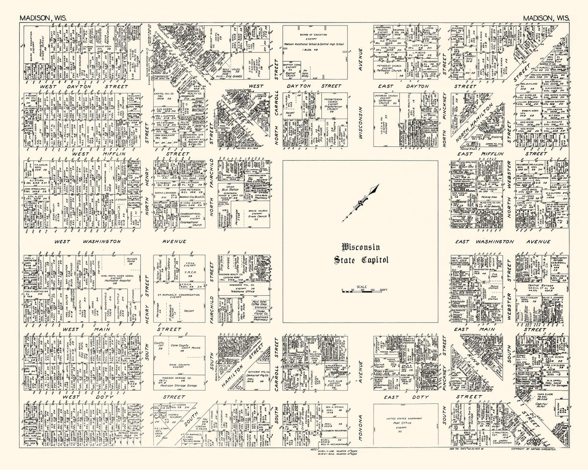 Preview of Vintage Map of Madison, WI Business Section 1929