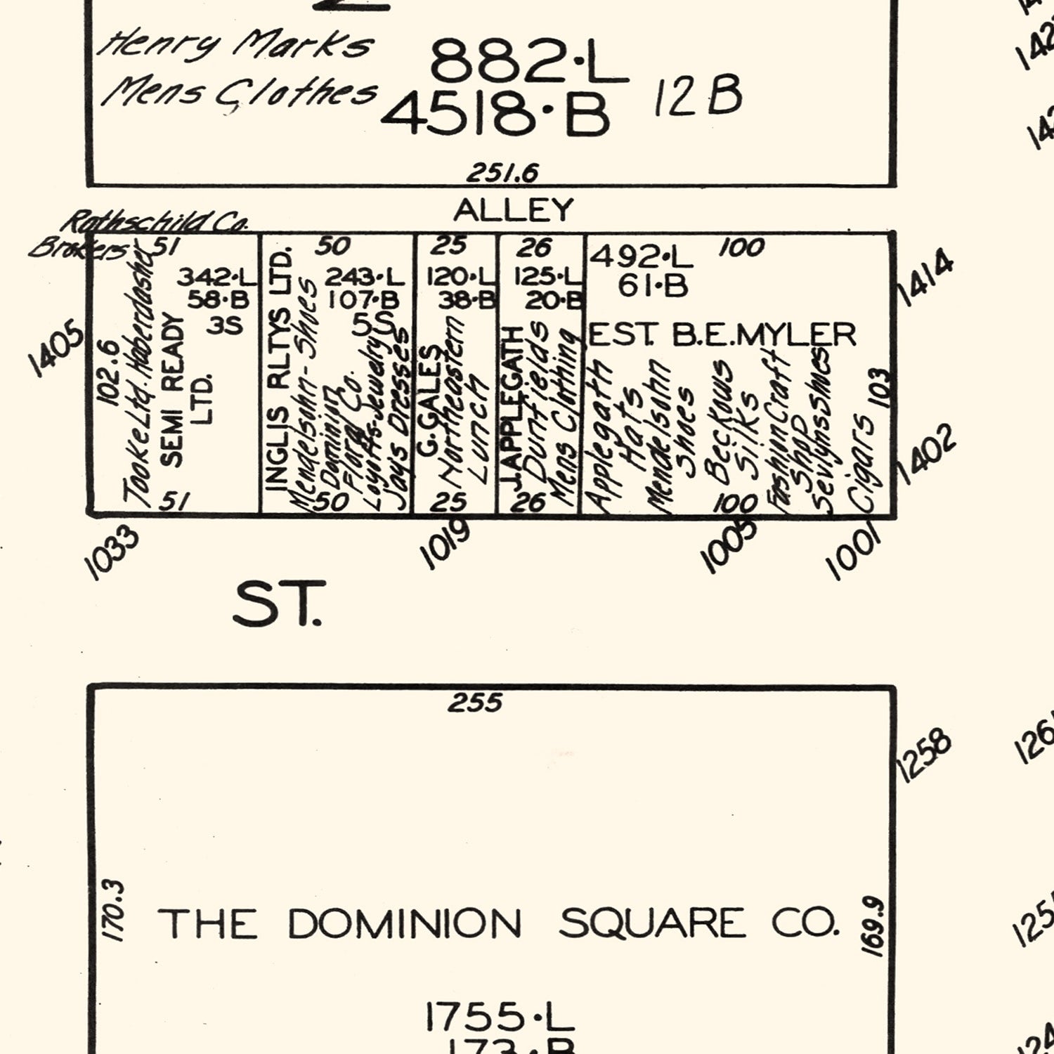 Restored historic details from the 1929 city map of Montreal