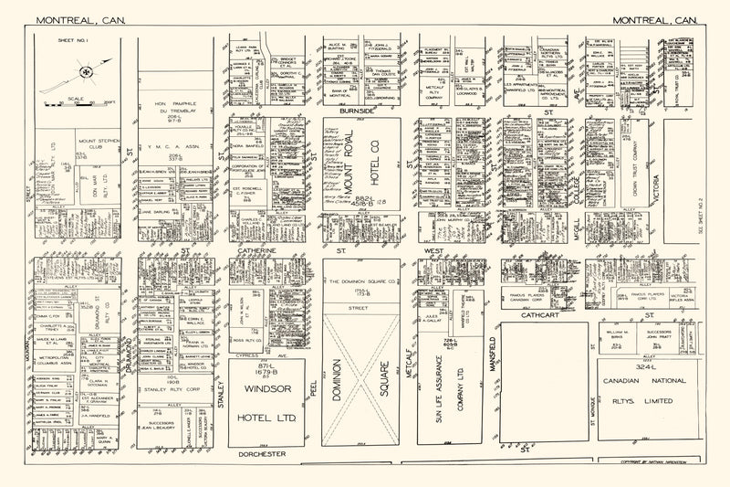 Size comparison using Vintage Map of Montreal, Canada 1929