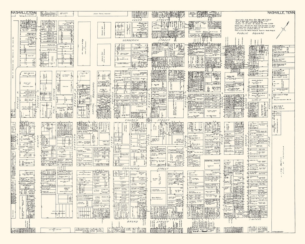 Vintage Map of Nashville, TN Business Section 1929 print style example