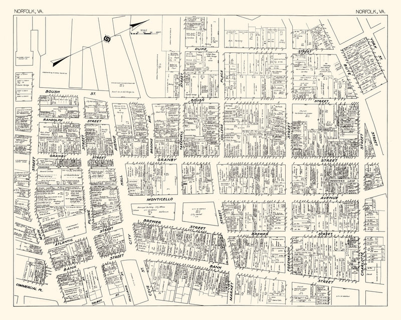 Size comparison using Vintage Map of Norfolk, VA Business Section 1929