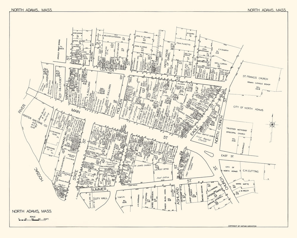 Vintage Map of North Adams, MA Business Section 1929 print style example