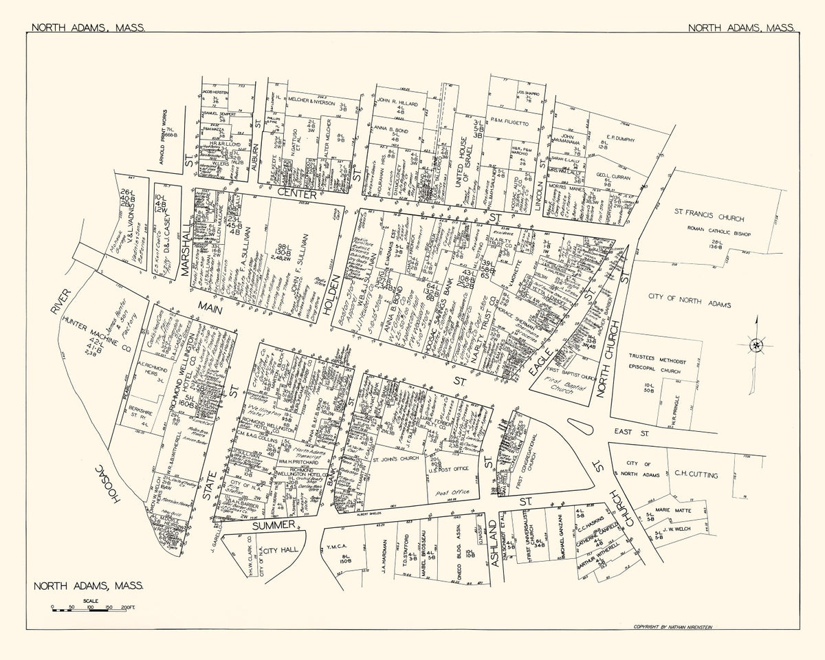 Preview of Vintage Map of North Adams, MA Business Section 1929