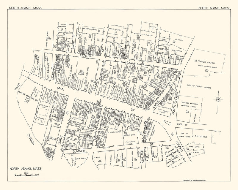Size comparison using Vintage Map of North Adams, MA Business Section 1929