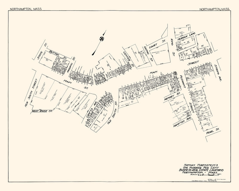 Size comparison using Vintage Map of Northampton, MA Business Section 1929