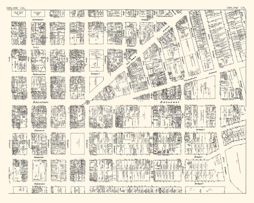 Vintage Map of Oakland, CA Business Section 1929 print style example