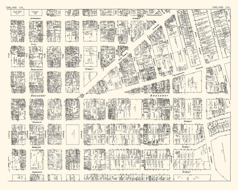 Size comparison using Vintage Map of Oakland, CA Business Section 1929