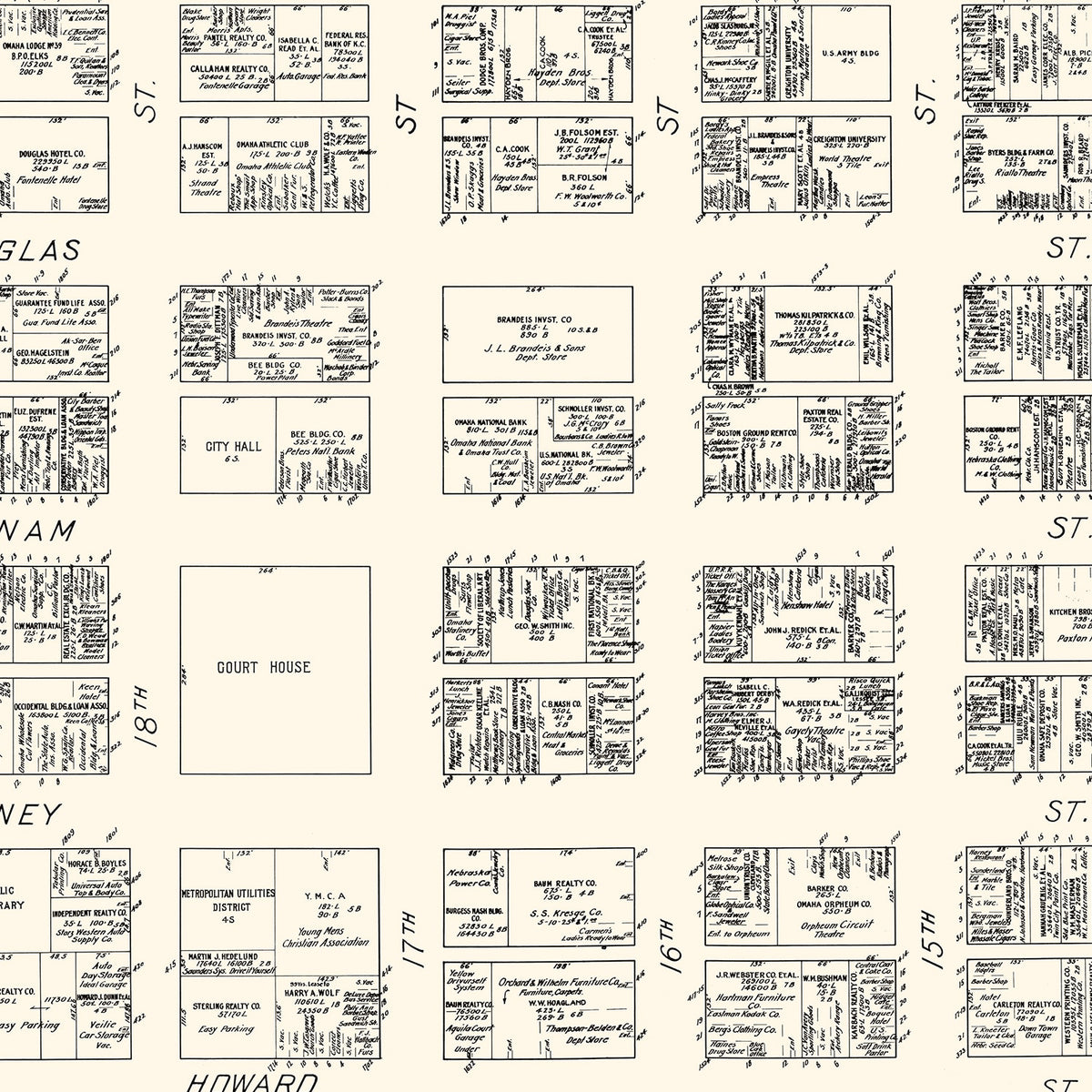 Restored historic details from the 1929 city map of Omaha, Nebraska