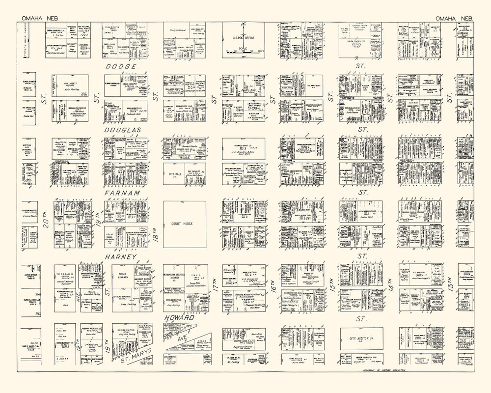Vintage Map of Omaha, NE Business Section 1929 print style example