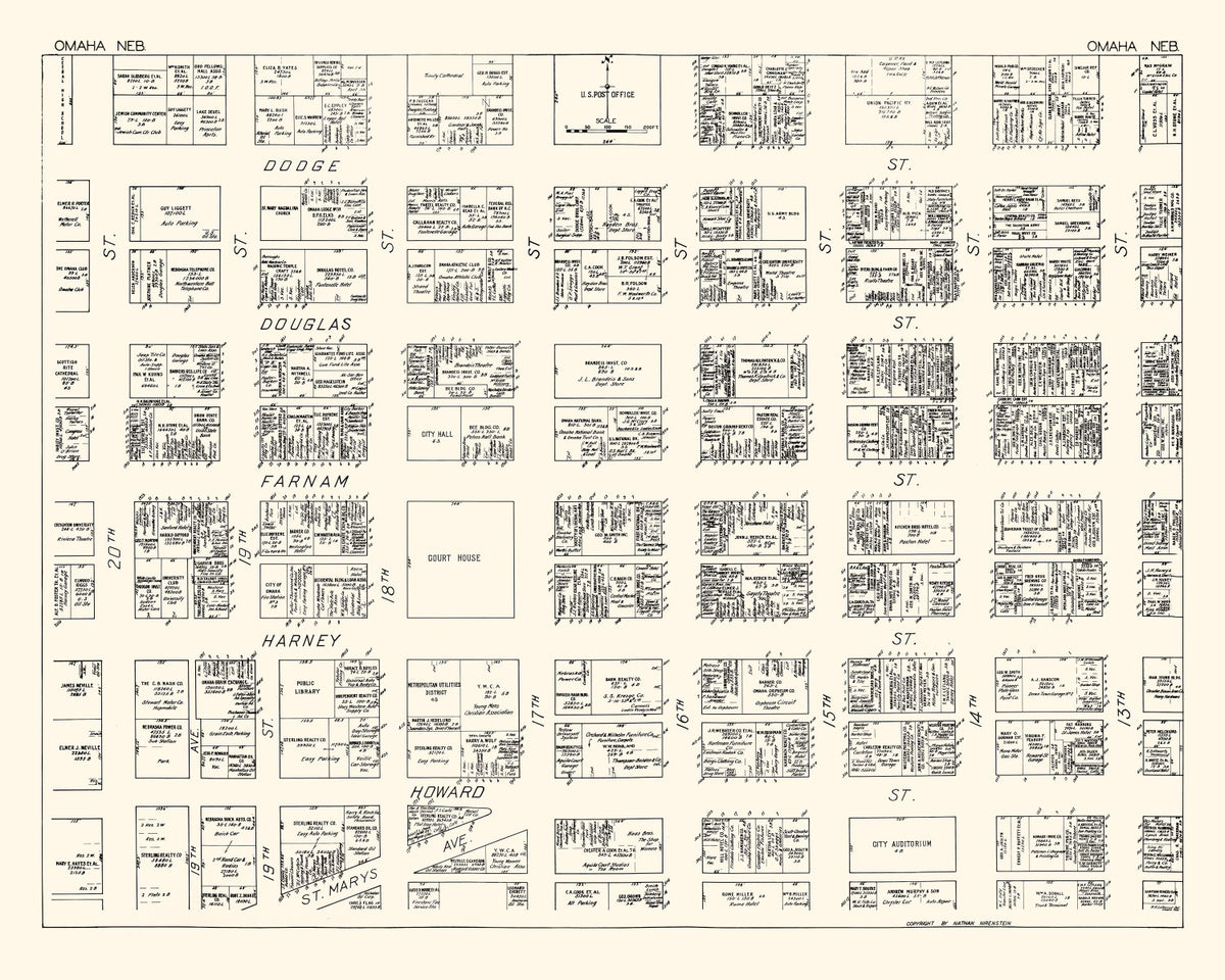 Preview of Vintage Map of Omaha, NE Business Section 1929