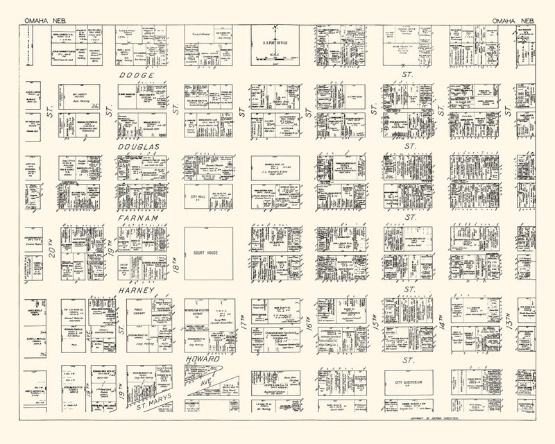 Size comparison using Vintage Map of Omaha, NE Business Section 1929