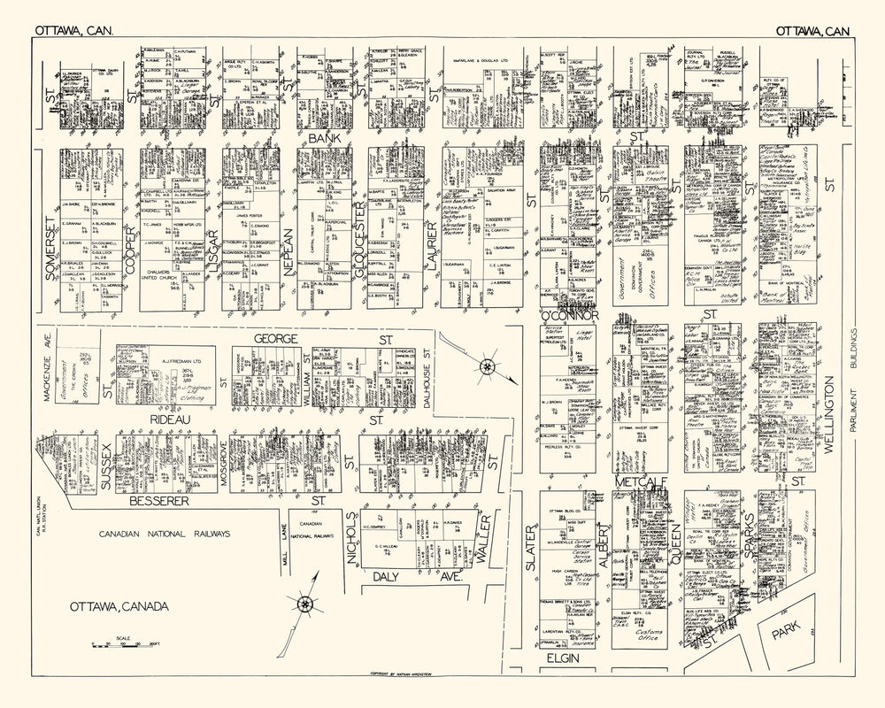 Vintage Map of Ottawa, Canada 1929 print style example