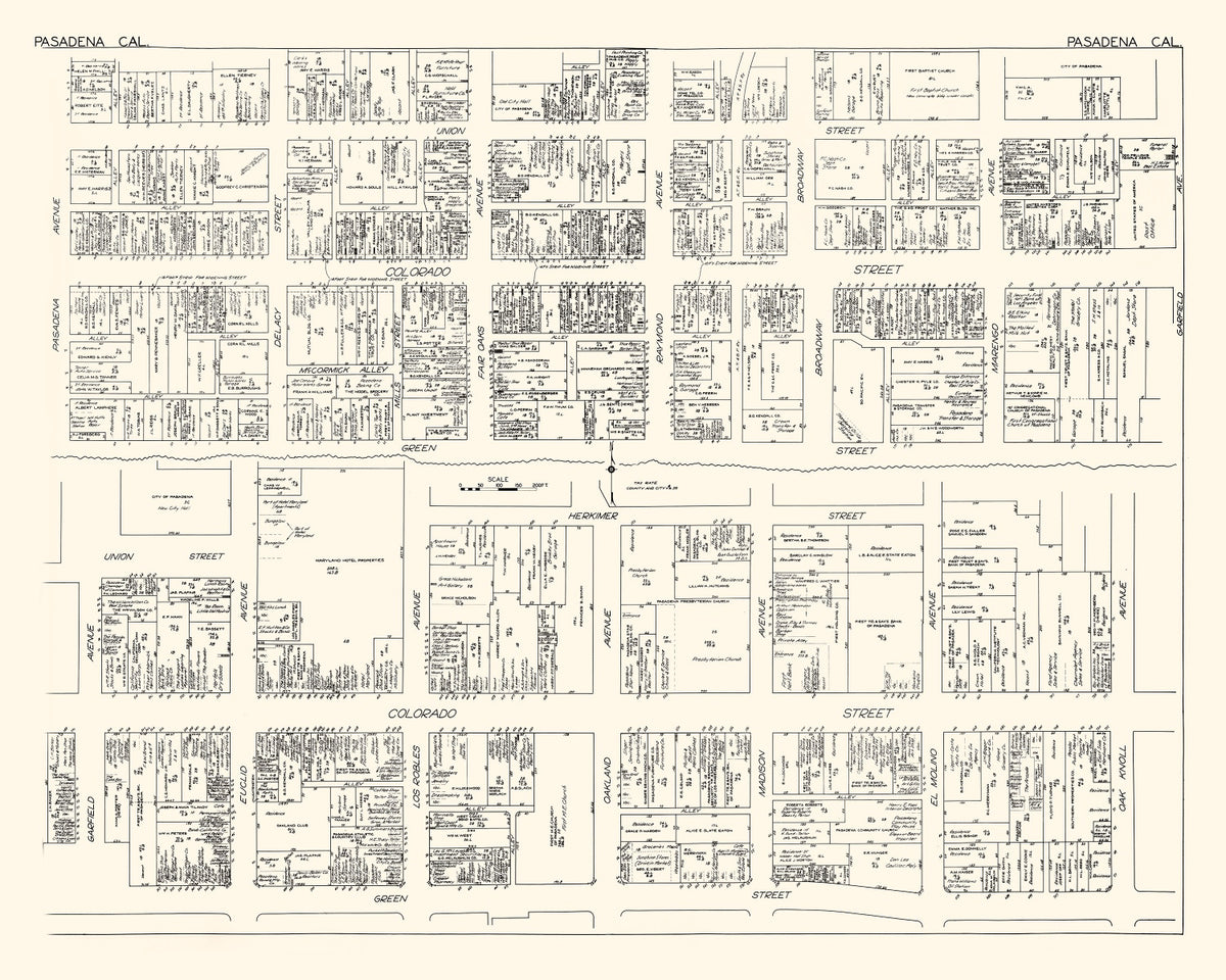 Preview of Vintage Map of Pasadena, CA Business Section 1929