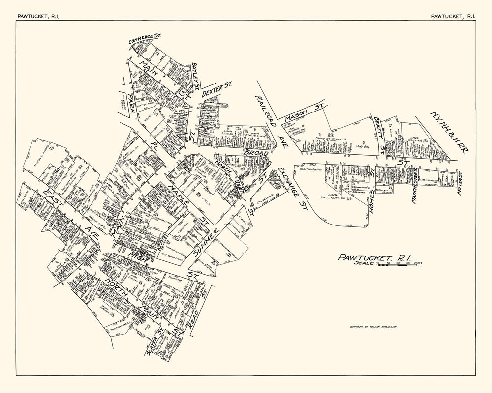 Vintage Map of Pawtucket, RI Business Section 1929 print style example