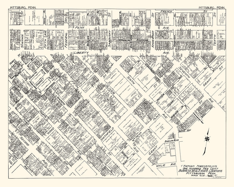 Size comparison using Vintage Map of Pittsburgh, PA Business Section 1929