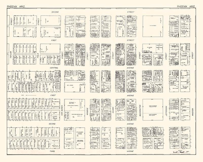 Size comparison using Vintage Map of Phoenix, AZ Business Section 1929