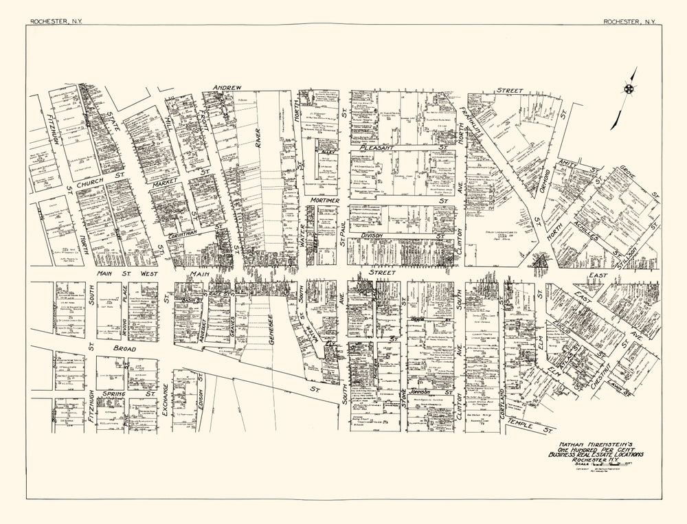 Vintage Map of Rochester, NY Business Section 1929 print style example