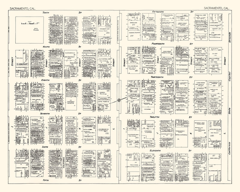 Size comparison using Vintage Map of Sacramento, CA Business Section 1929