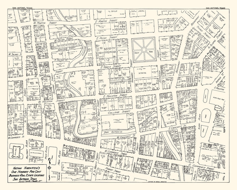 Size comparison using Vintage Map of San Antonio, TX Business Section 1929