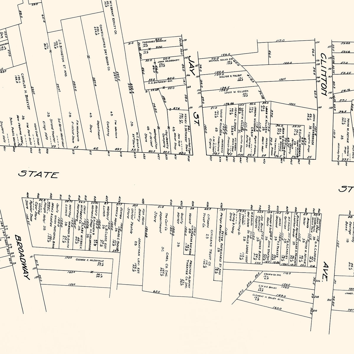Restored historic details from the 1929 city map of Schenectady, New York