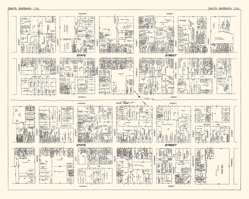 Vintage Map of Santa Barbara, CA Business Section 1929 print style example