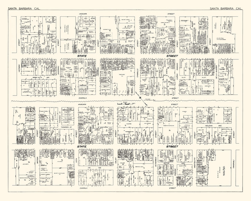 Size comparison using Vintage Map of Santa Barbara, CA Business Section 1929