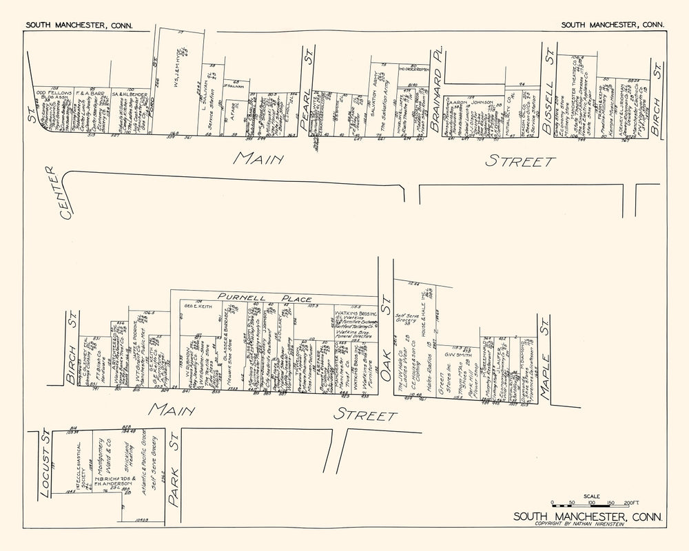 Vintage Map of South Manchester, CT Business Section 1929 print style example