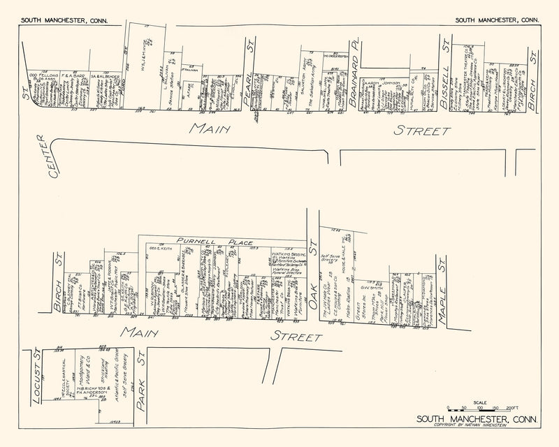 Size comparison using Vintage Map of South Manchester, CT Business Section 1929