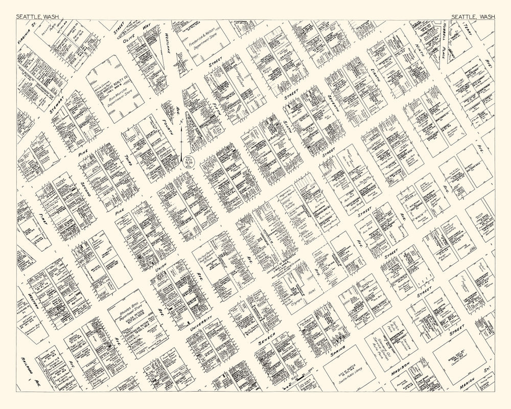 Vintage Map of Seattle, WA Business Section 1929 print style example