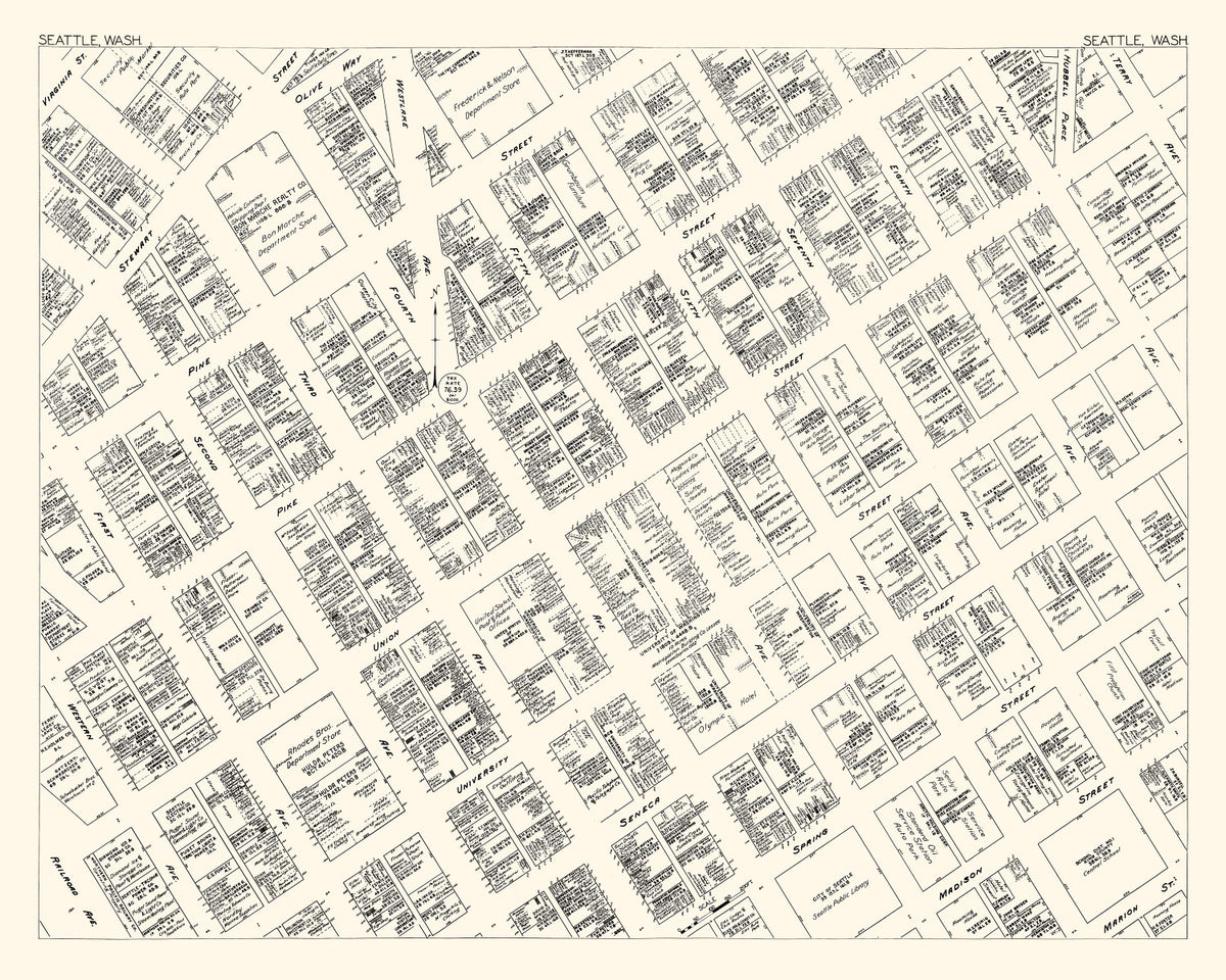 Preview of Vintage Map of Seattle, WA Business Section 1929