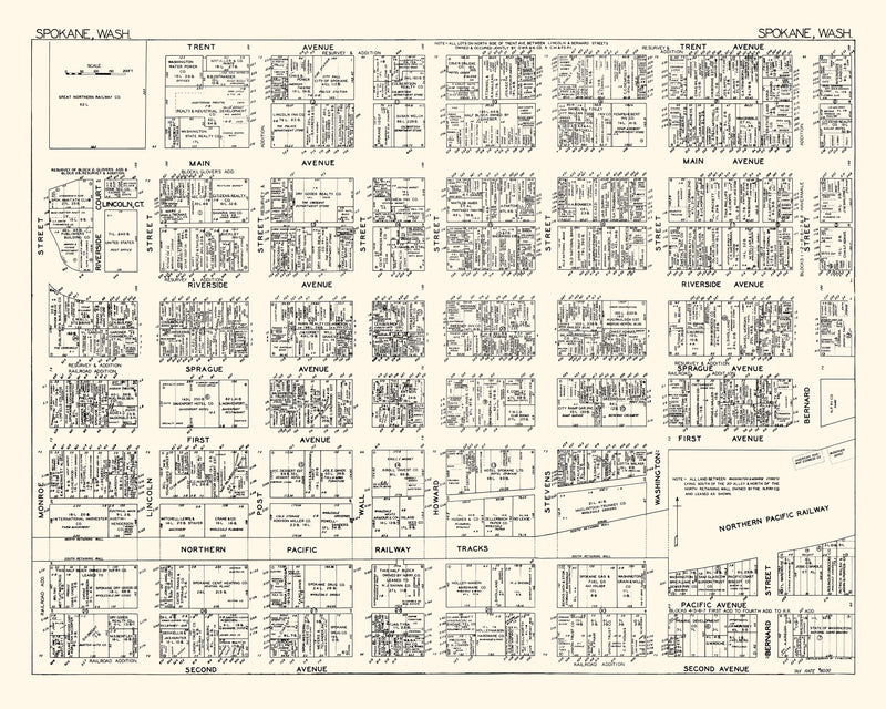 Size comparison using Vintage Map of Spokane, WA Business Section 1929
