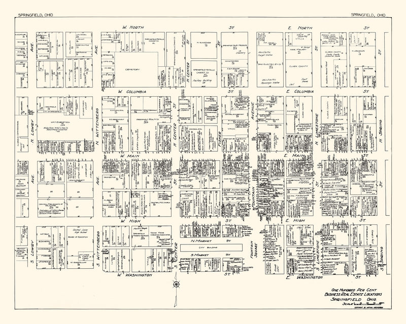 Size comparison using Vintage Map of Springfield, OH Business Section 1929