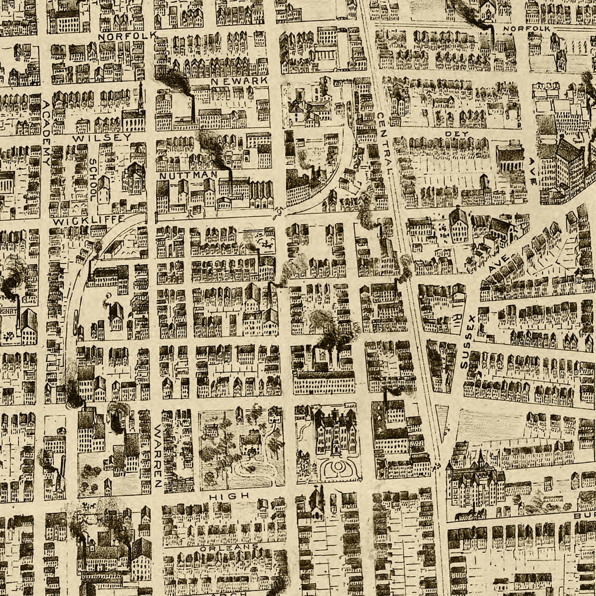 Restored historic details from the 1895 city map of Newark, New Jersey