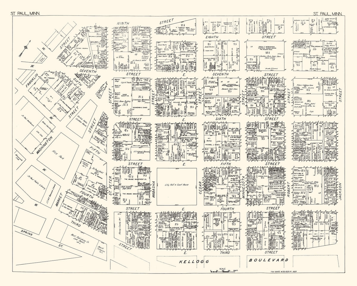 Preview of Vintage Map of St. Paul, MN Business Section 1929
