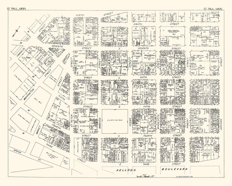 Size comparison using Vintage Map of St. Paul, MN Business Section 1929