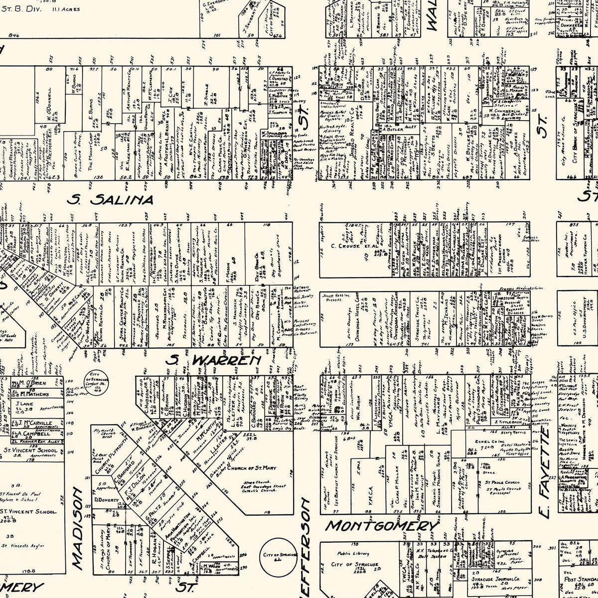 Restored historic details from the 1929 city map of Syracuse, New York