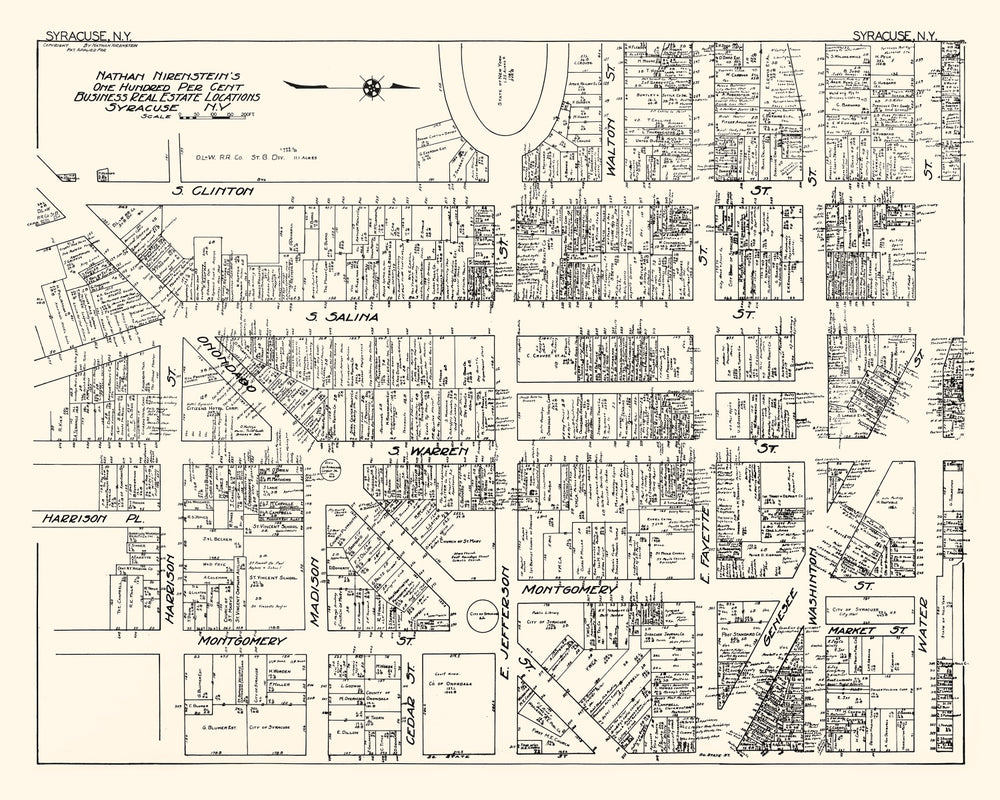 Vintage Map of Syracuse, NY Business Section 1929 print style example