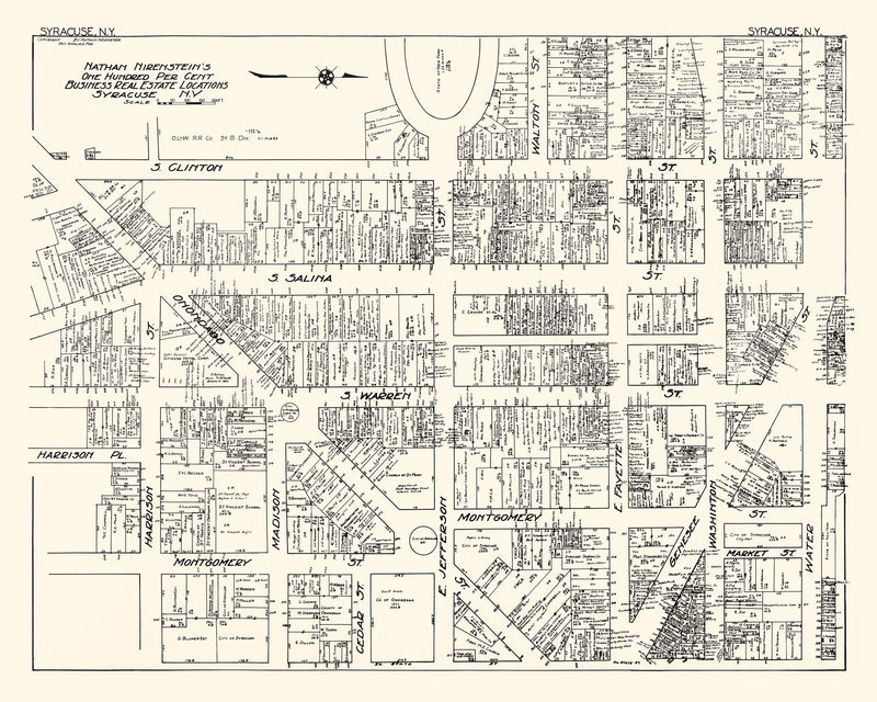 Size comparison using Vintage Map of Syracuse, NY Business Section 1929