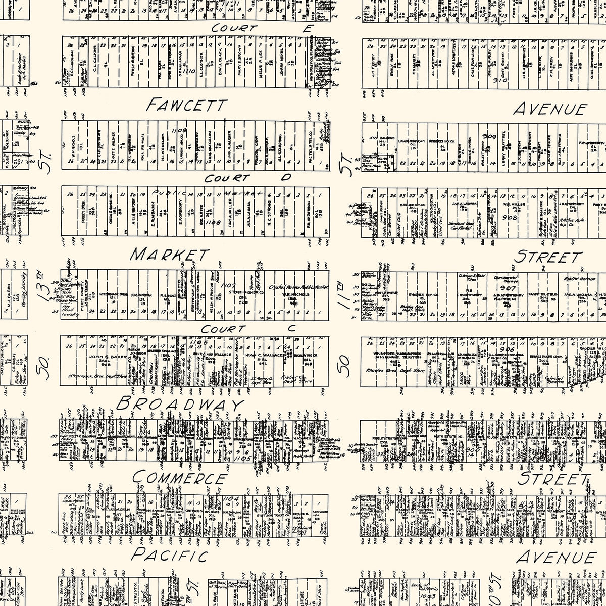 Restored historic details from the 1929 city map of Tacoma, Washington