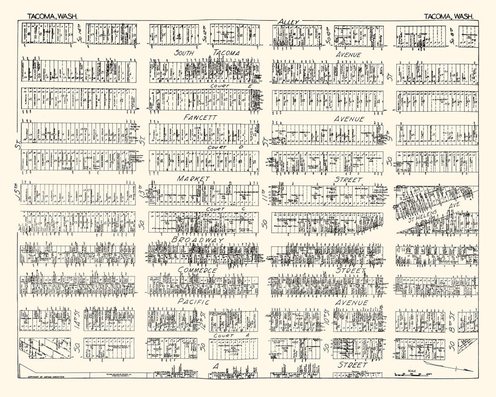 Vintage Map of Tacoma, WA Business Section 1929 print style example