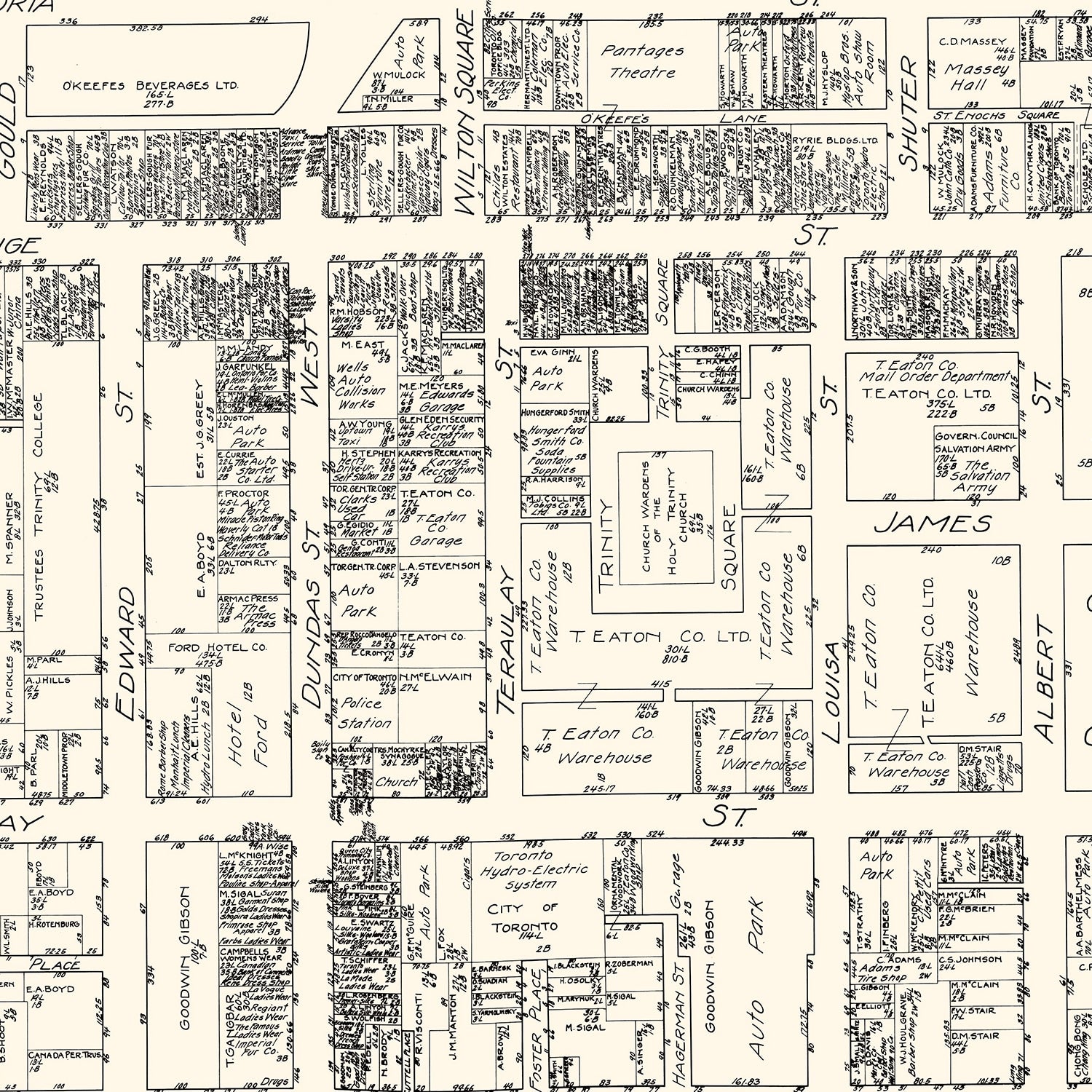 Restored historic details from the 1929 city map of Toronto