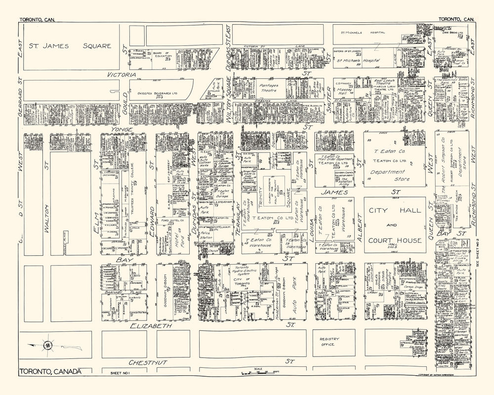 Vintage Map of Toronto, Canada 1929 print style example