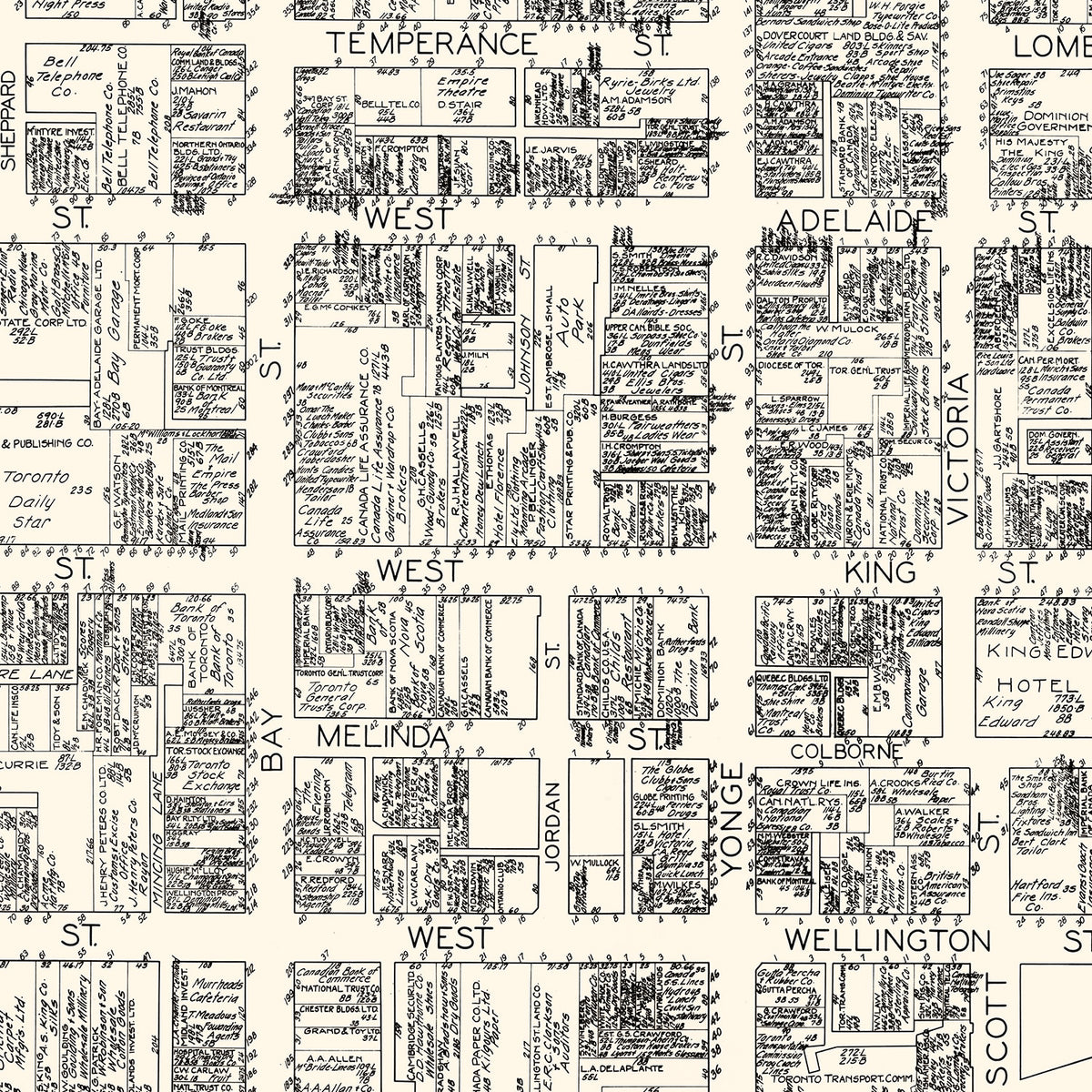 Restored historic details from the 1929 city map of Toronto