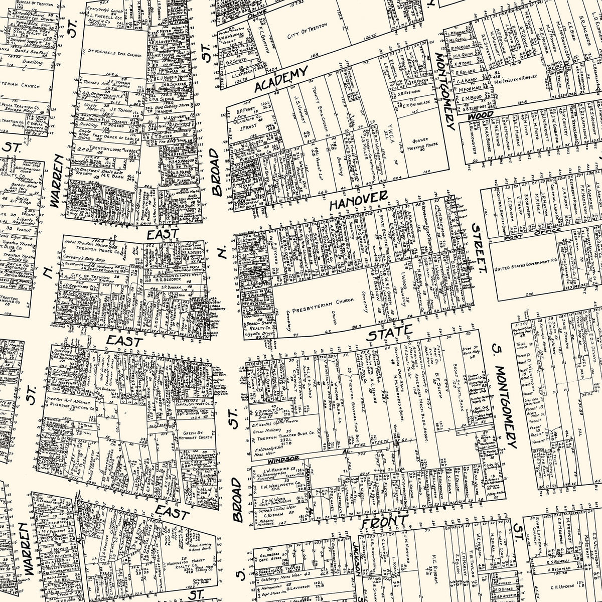 Restored historic details from the 1929 city map of Trenton, New Jersey