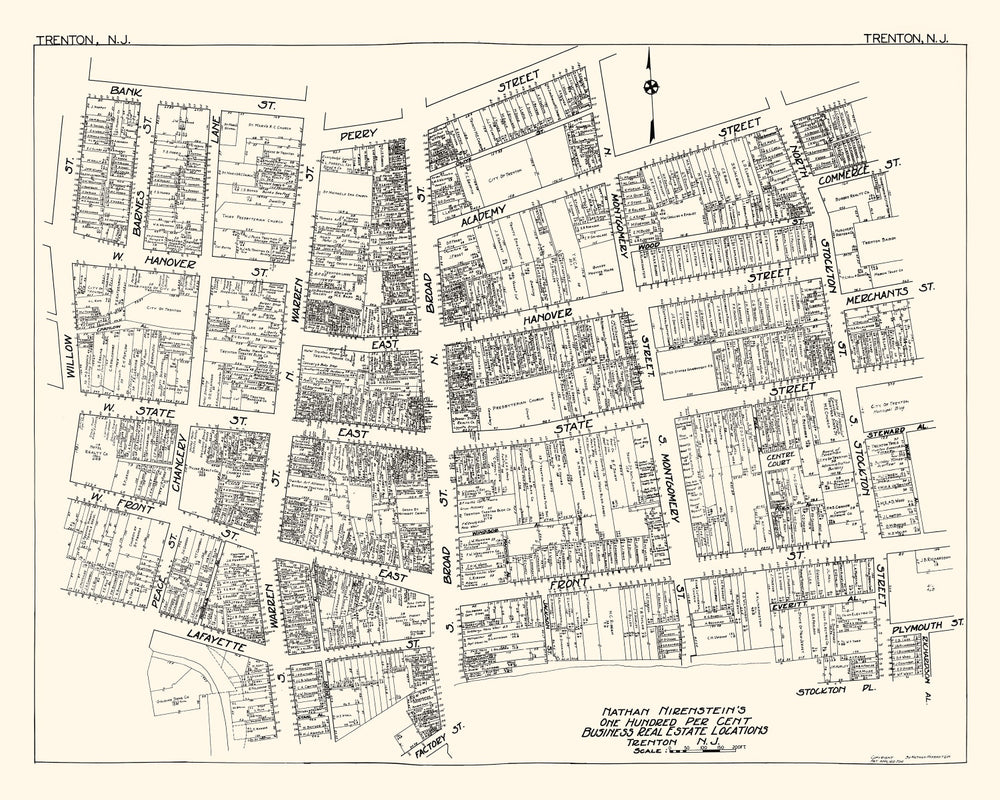 Vintage Map of Trenton, NJ Business Section 1929 print style example