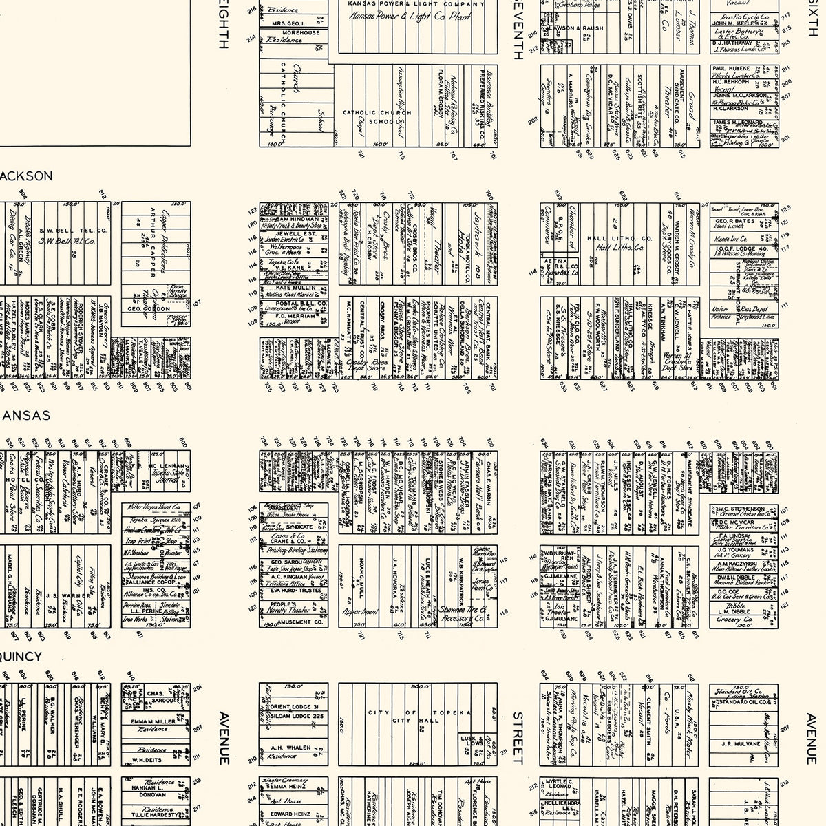 Restored historic details from the 1929 city map of Topeka, Kansas
