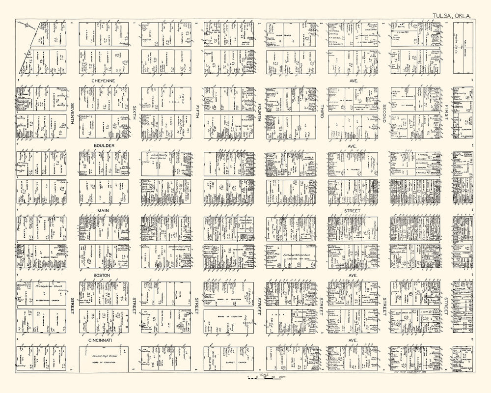 Vintage Map of Tulsa, OK Business Section 1928 print style example