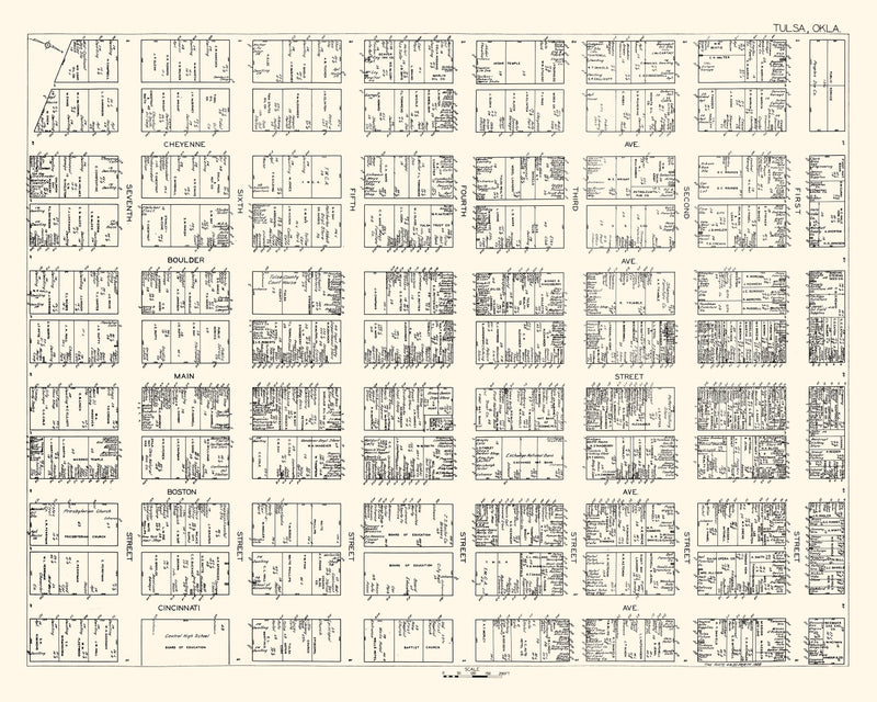 Size comparison using Vintage Map of Tulsa, OK Business Section 1928