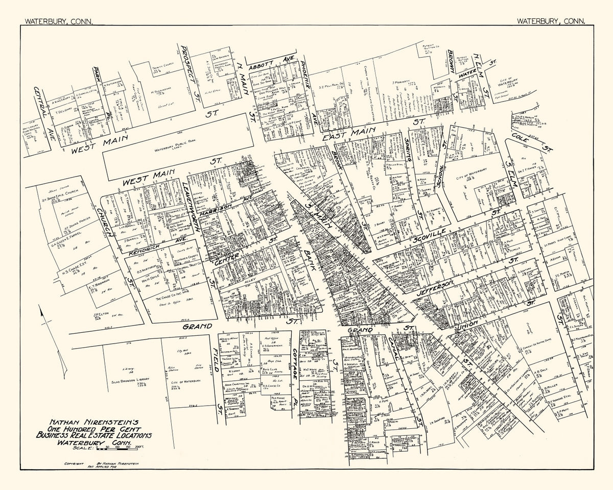 Preview of Vintage Map of Waterbury, CT Business Section 1929