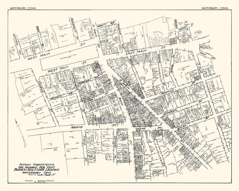 Size comparison using Vintage Map of Waterbury, CT Business Section 1929